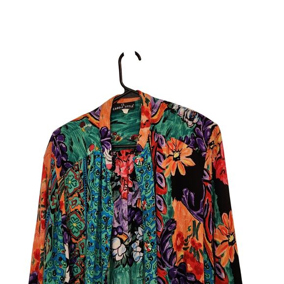 Carole Little Multicolor Vibrant Open Front Crinkle Y2K Hippie Cardigan Size 8 - Picture 6 of 9